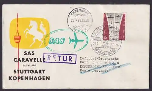 Flugpost Brief Air Mail SAS Caravelle Erstflug Stuttgart Kopenhagen Dänemark mit