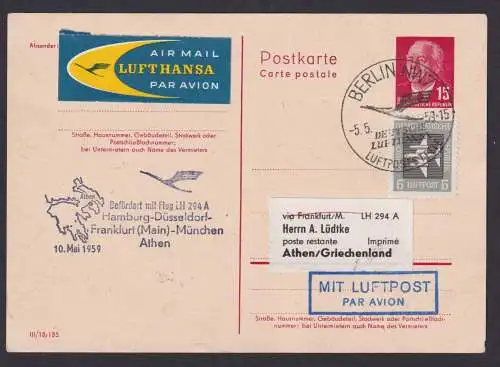 Flugpost Brief Lufthansa LH 194 A Hamburg Athen Griechnland auf guter DDR