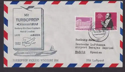 Flugpost Brief Air Mail Turboprop Vickers Viscount 814 mit LH 170 Hamburg Köln
