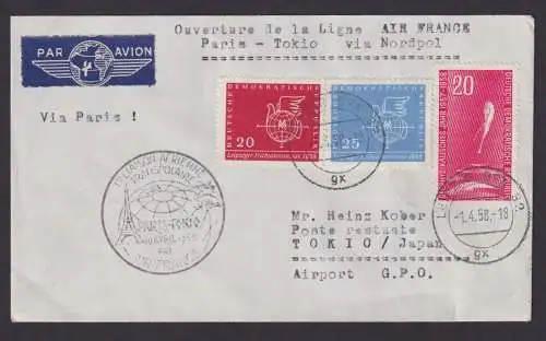 Flugpost Brief Air Mail Air France Frankreich Paris Tokio Nordpol Zuleitung DDR