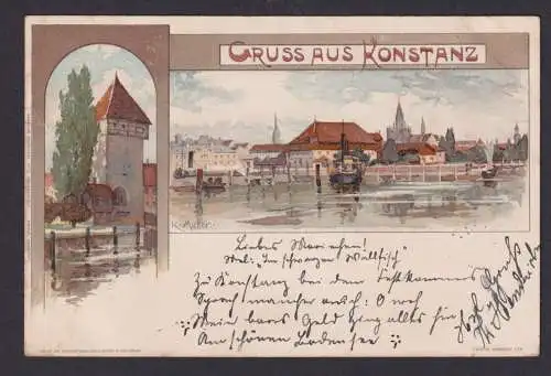 Litho Ansichtskarte Konstanz Baden Württemberg ab Freiburg n. Elberfeld