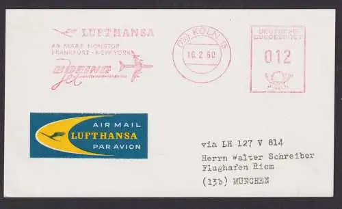 Flugpost Brief Air Mail Karte Lufthansa Absenderfreistempel AFS Köln n München