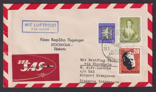Flugpost Brief SAS Erstflug via Stockholm Schweden Djakarta Indonesien gute DDR