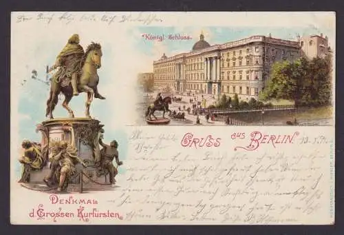 Litho Ansichtskarte Berlin Königliches Schloß Denkmal d. grossen Kurfürsten