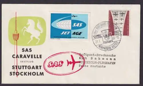 Flugpost Brief Air Mail SAS Caravelle Erstflug Stuttgart Stockholm Schweden mit