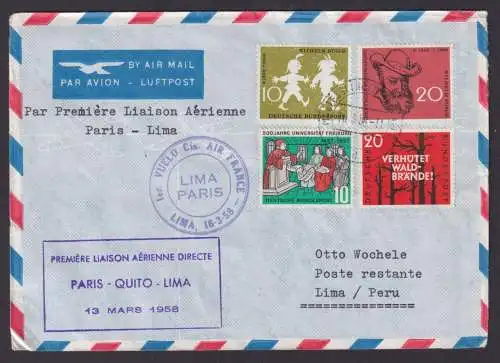 Flugpost Air mail Frankreich gute Destination Paris Quito Lima Peru Zuleitung