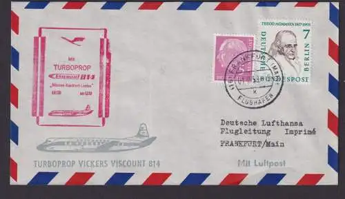 Flugpost Brief Air Mail MIF Heuss + Berlin mit Turboprop Viscount 814 München