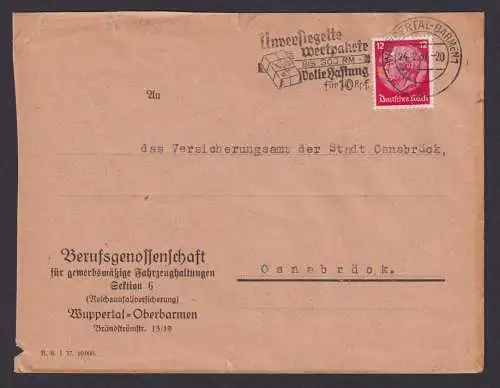 Wuppertal Barmen NRW Deutsches Reich Brief Postsache SST Unversiegelte