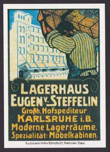 Künstler Ansichtskarte Reklame Werbung Lagerhaus Eugen Steffen Karlsruhe Baden