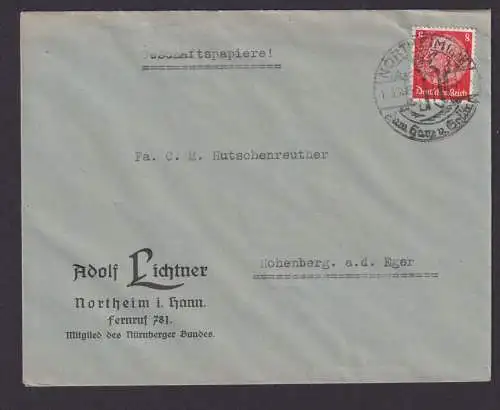 Northeim Niedersachsen Deutsches Reich Brief SST n. Hohenberg an der Eger