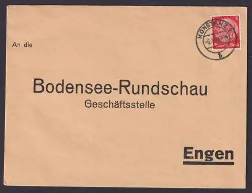 Konstanz Baden Württemberg Deutsches Reich Brief n. Engen BW Reklame Zeitung