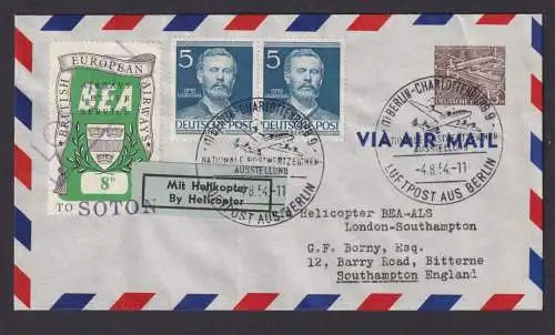 Flugpost Brief Air Mail Berlin Privatganzsache Bauten + Männer Philatelie toller
