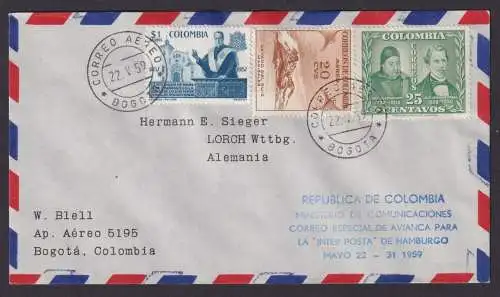 Flugpost Air Mail Brief Bogota Kolumbien Inter Posta Hamburg 22.4.1959