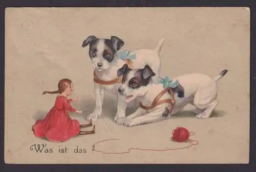 Ansichtskarte Humor Scherzkarte Puppe Hunde n. Herrmsdorf Sachsen Erzgebirge