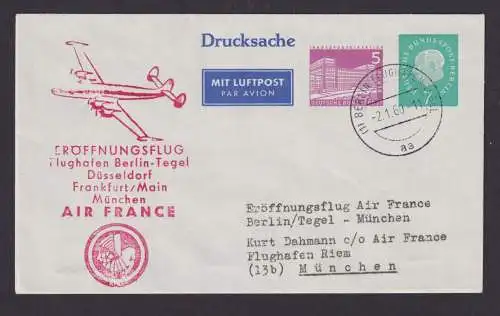 Flugpost Brief Air France Berlin Privatganzsache 2 WST Heuss + Bauten auf