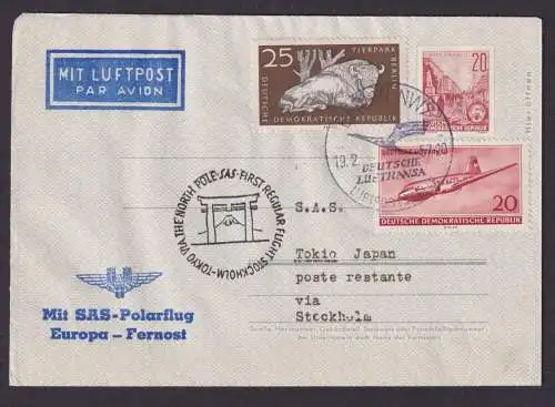 Flugpost Brief Air Mail DDR Ganzsache SAS Polarflug Europa Fernost +ZuF Erstflug