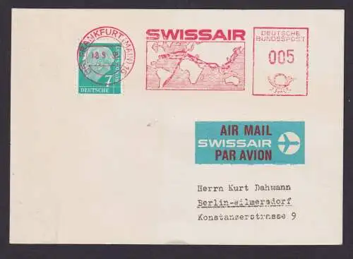 Flugpost Brief Air Mail Bund Swissair AFS Absenderfreistempel + Heuss Frankfurt