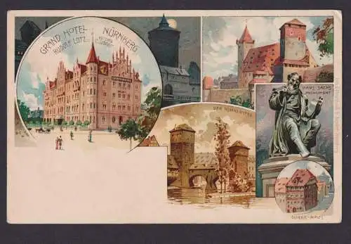 Litho Ansichtskarte Nürnberg Bayern Gastronomie Hotel Bes. Rudolf Lotz Künstler