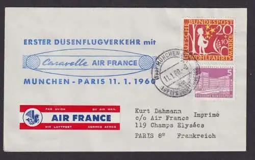 Flugpost Brief Caravelle Air France toller Beleg München Paris Bund Berlin