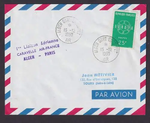 Flugpost Brief Erstflug Air France Caravelle Alger Algier Algerien Paris
