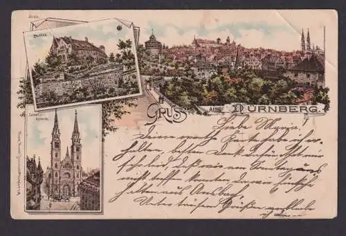 Litho Ansichtskarte Nürnberg Bayern Burg Lorenz Kirche n. Dombuehl Bayern