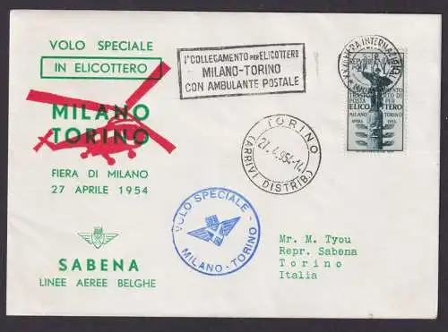 Flugpost Brief Air Mail Sabena Helikopter Hubschrauber Italien Milano - Torino