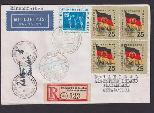 Antarktis Flugpost Brief Air Mail DDR Viererblock Landpost Pappritz über Dresden
