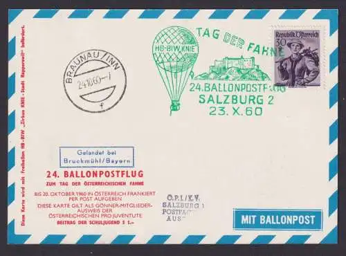 Ballon Flugpost Brief Air Mail Österreich Postflug Tag der Fahne tolle Künstler