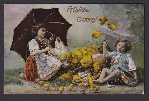 Ansichtskarte Künstlerkarte Ostern Kinder Goldauflage