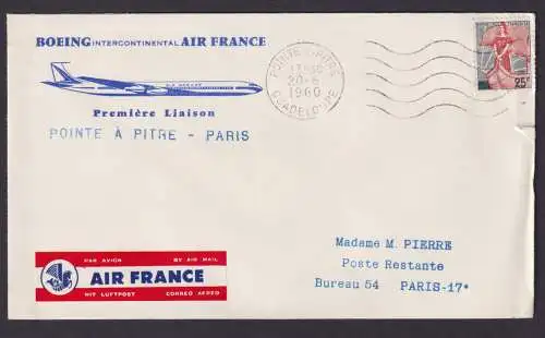 Flugpost Brief Air Mail Air France Boeing Erstflug Pointe a Pitre Guadeloupe