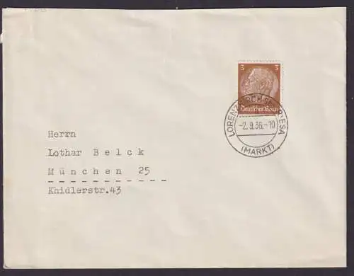 Landpoststempel Lorenzkirch b. Riesa Sachsen Deutsches Reich Brief SST n München