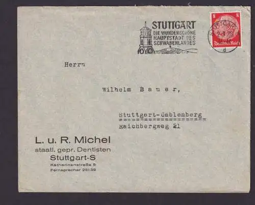 Stuttgart Baden Württemberg Deutsches Reich Brief SST Wunderschöne Hauptstadt