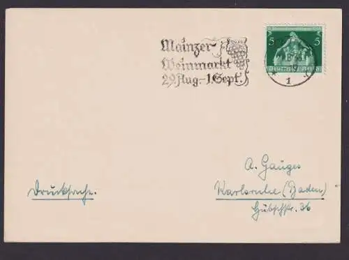 Mainz Rheinland Pfalz Deutsches Reich Karte SST Weinmarkt 29.Aug. bis1.Sep. 1936