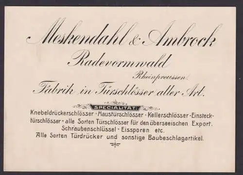 Vertreterkarte Reklame Meskendahl & Ambrock Radevormwald NRW Rheinpreußen