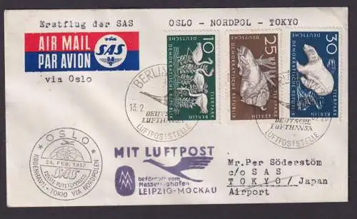 Flugpost Brief Air Mail SAS Erstflug Oslo Nordpol Tokio Japan mit selt. DDR