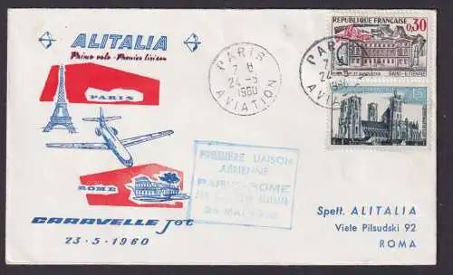 Flugpost Brief Air Mail Alitalia Paris Rom schöner Beleg Caravelle Jet 24.5.1960