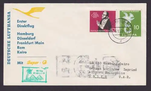 Flugpost Brief Air Mail Lufthansa Super G 1.Direktflug Hamburg Rom Kairo Ägypten