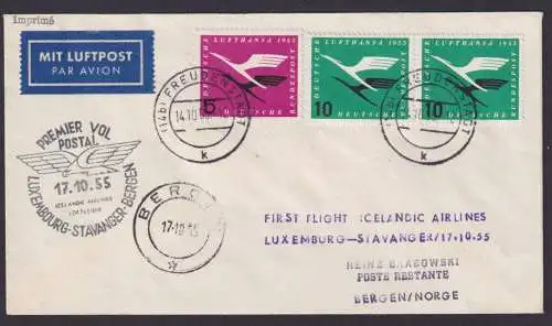 Island Icelandic Airlines Flugpost Brief Air Mail Luxemburg Stavangar Bergen