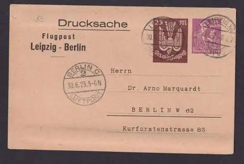 Deutsches Reich Privatganzsache Luftpost Flugpost Leipzig Berlin ab Leipzig