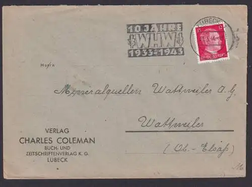 Lübeck Schleswig Holstein Deutsches Reich Brief SST 10 Jahre WHW 1933 bis 1943