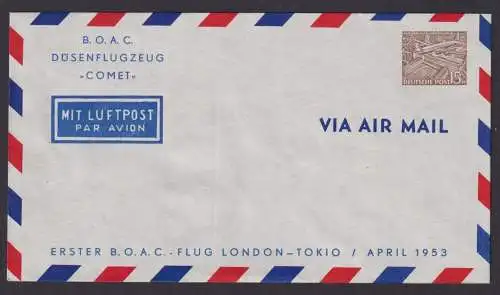 Flugpost Air Mail Berlin Privatganzsache 15 Pfg. Bauten Zudruck B.O.A.C. London