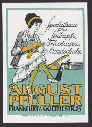 Künstler Ansichtskarte Reklame Werbung August Pfüller Frankfurt a. Main Strümpfe