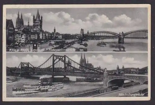Ansichtskarte Köln NRW Rhein Fluss Hohenzollernbrücke Hindenburgbrücke