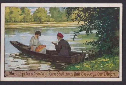 Ansichtskarte Künstlerkarte Paar im BootSpruchkarte Herausgeber Verein für das