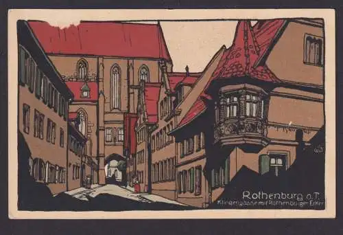 Ansichtskarte Künstlerkarte Steinzeichnung Rothenburg o.T.Bayern Klingengasse