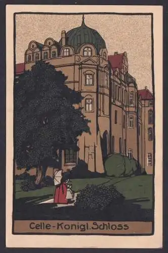 Ansichtskarte Künstlerkarte Steinzeichnung Celle Niedersachsen Schloss
