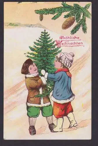 Ansichtskarte Künstlerkarte Weihnachtsgruß Kinder Weihnachtsbaum