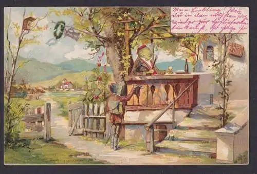 Ansichtskarte Künstlerkarte Sign. J.G. Guggenberger Frosch Fuchs Landschaft