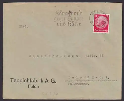 Fulda Hessen Deutsches Reich Briefe SST Kämpft mit gegen Hunger und Kälte n.