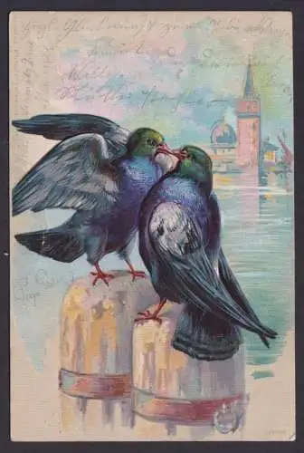 Ansichtskarte Prägekarte Zwei Vögel ab Frankfurt Main Hessen n. Aschaffenburg